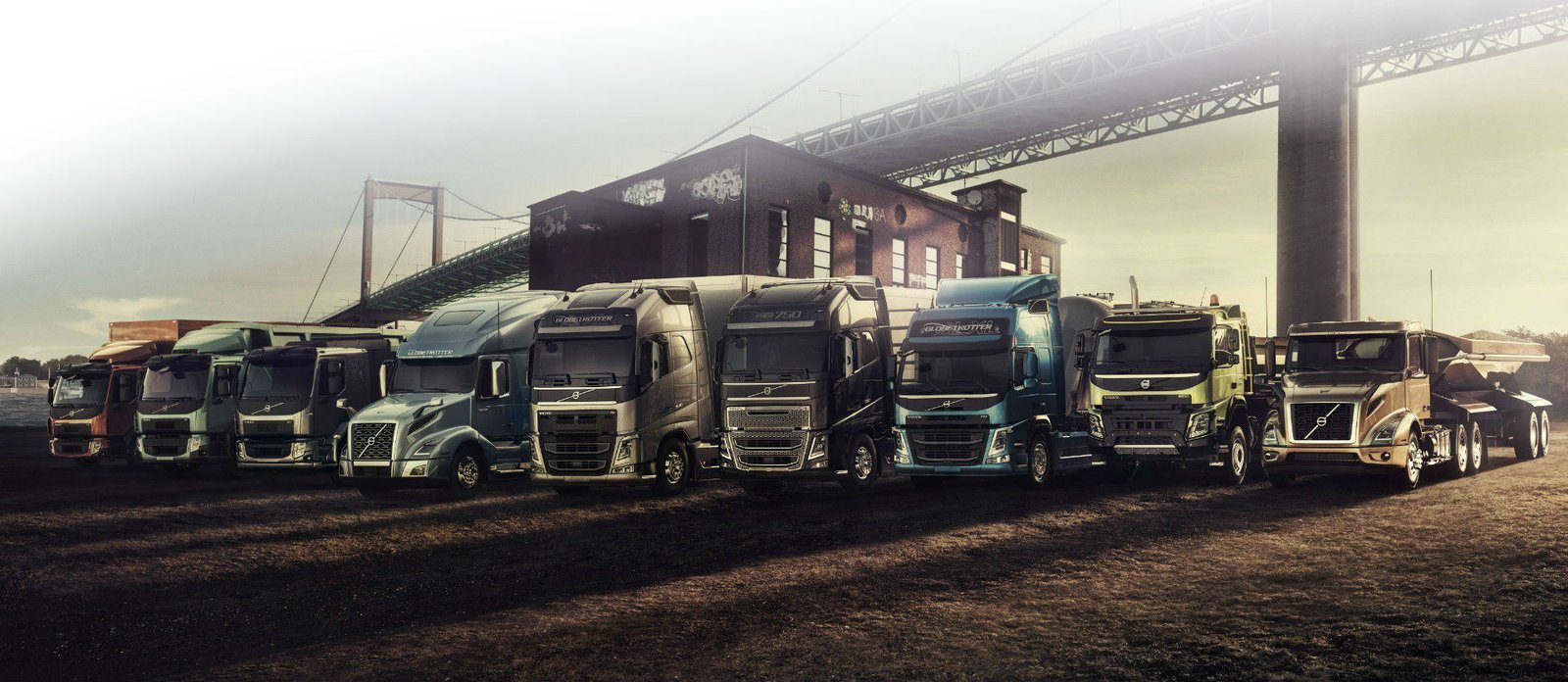 A line of Volvo tractors